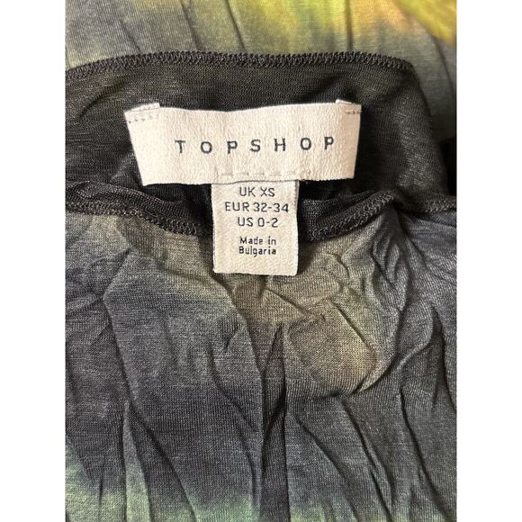 Topshop NWOT Tie Dye Long Sleeve Mesh Minidress Size 0-2 Green Black Colorful - Picture 6 of 9